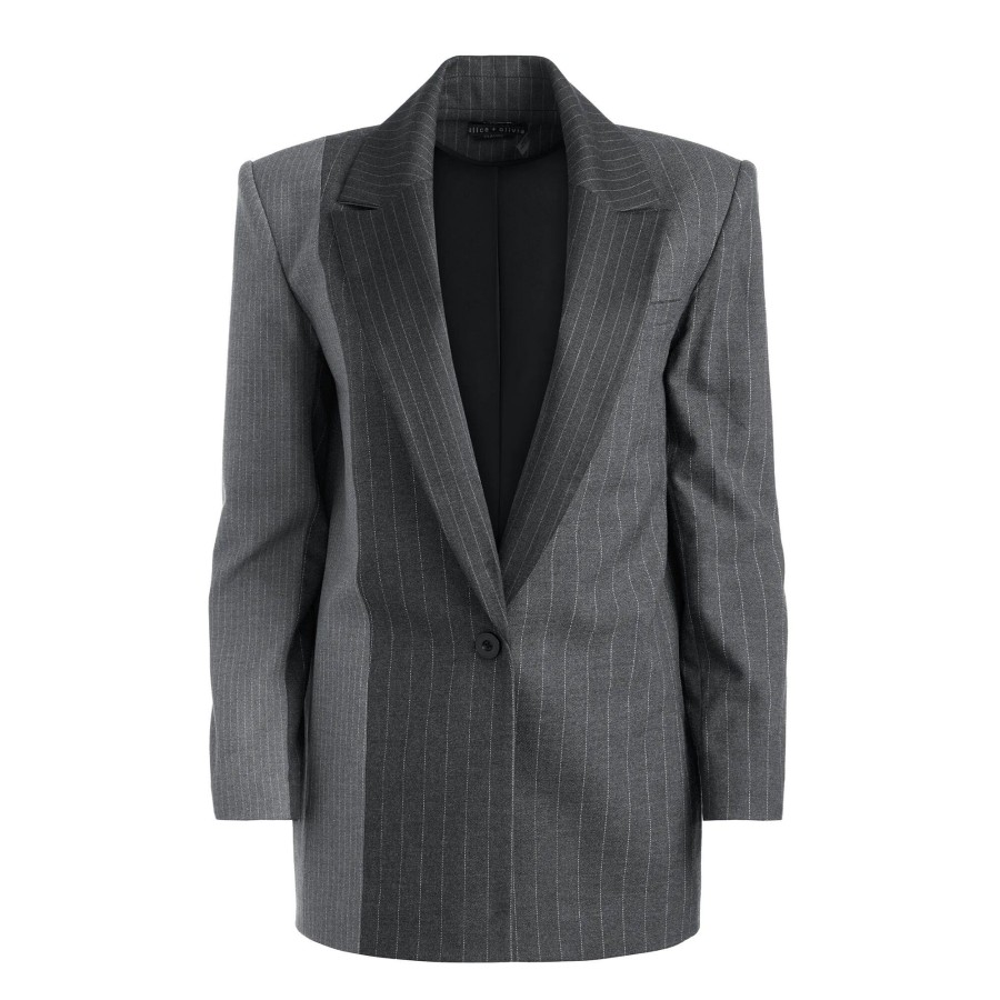 Clothing Alice + Olivia | Colley Notch Collar Blazer Grey/Charcoal Pinstrip