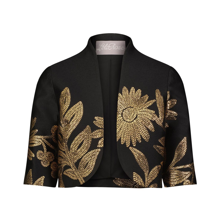 Clothing Lela Rose | Floral Jacquard Cropped Jacket Black