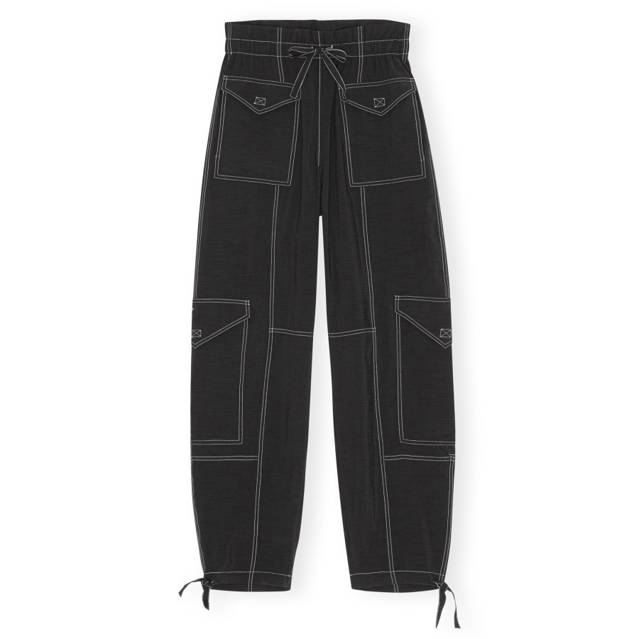 Clothing Ganni | Slub High Waist Pocket Pant Black