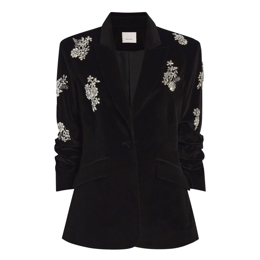 Clothing Cinq à Sept | Crystal Ivy Chenille Scrunched Blazer Black