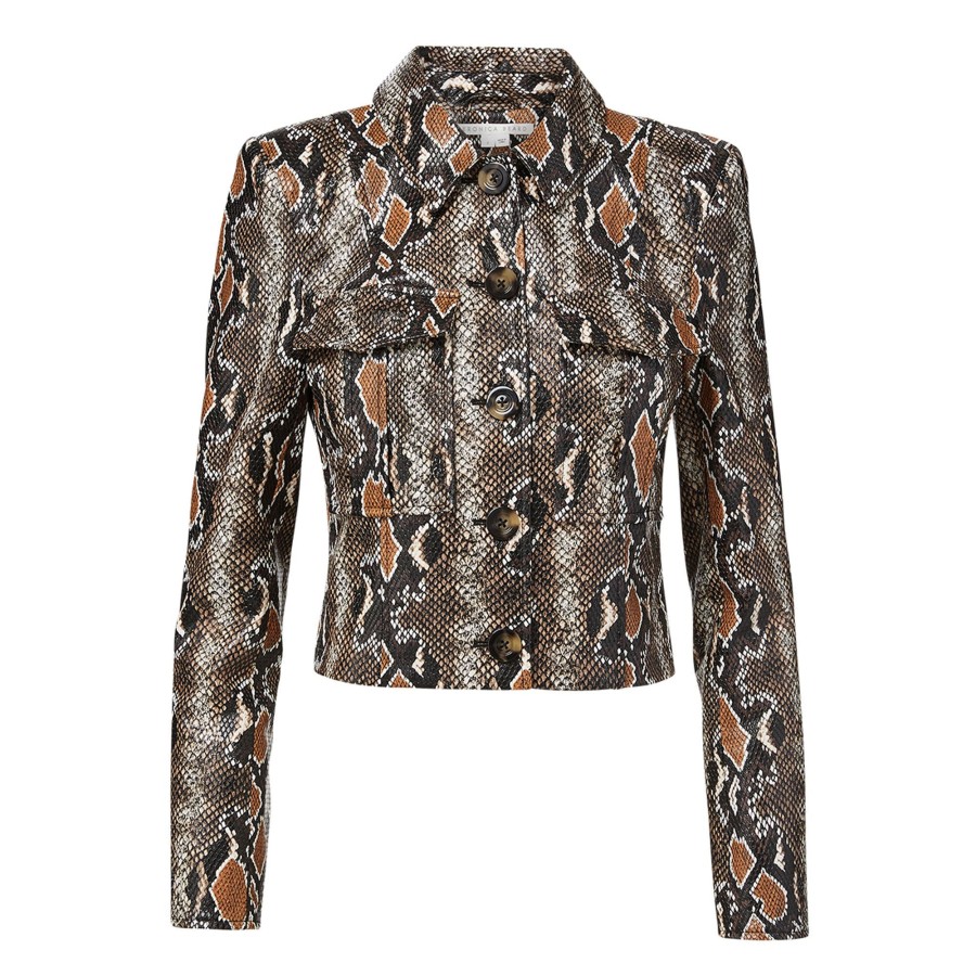 Clothing Veronica Beard | Fulham Python Vegan Leather Jacket Khaki Multi