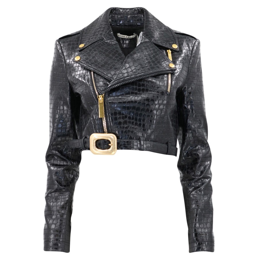 Clothing Alice + Olivia | Krishna Vegan Crop Moto Jacket Black