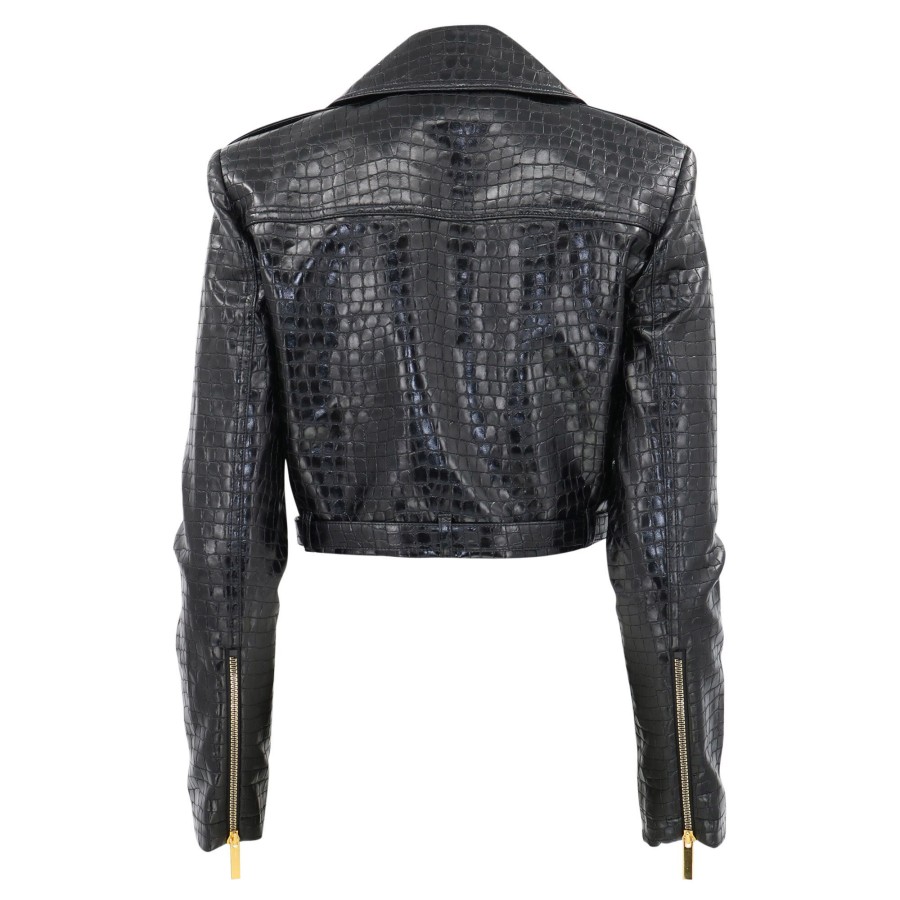 Clothing Alice + Olivia | Krishna Vegan Crop Moto Jacket Black