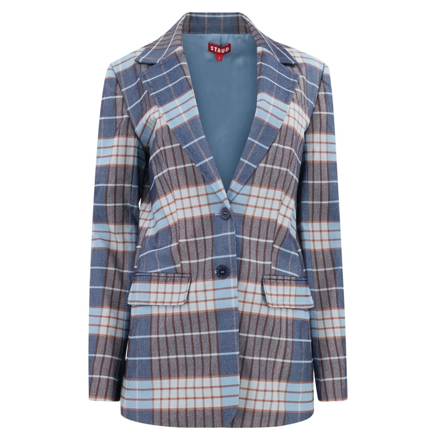 Clothing Staud | City Blazer French Blue Mega Plaid