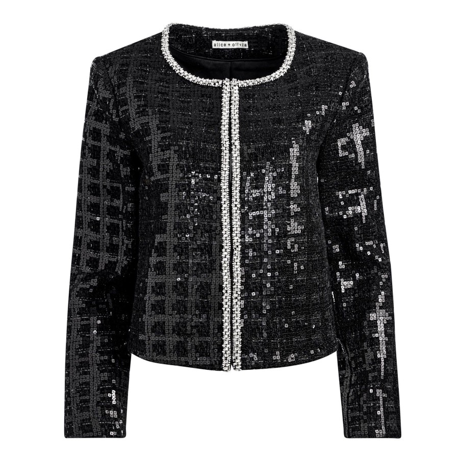 Clothing Alice + Olivia | Kidman Sequin Tweed Jacket Black