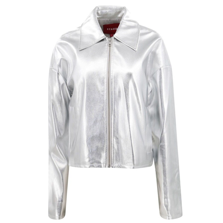 Clothing Staud | Lennox Vegan Leather Jacket Silver