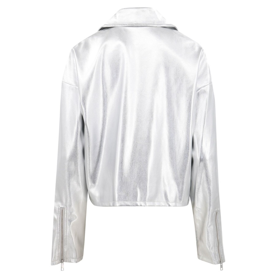 Clothing Staud | Lennox Vegan Leather Jacket Silver