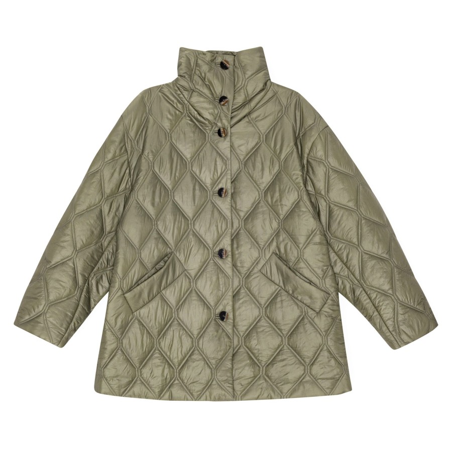 Clothing Ganni | Shiny Quilt Jacket Fallen Rock