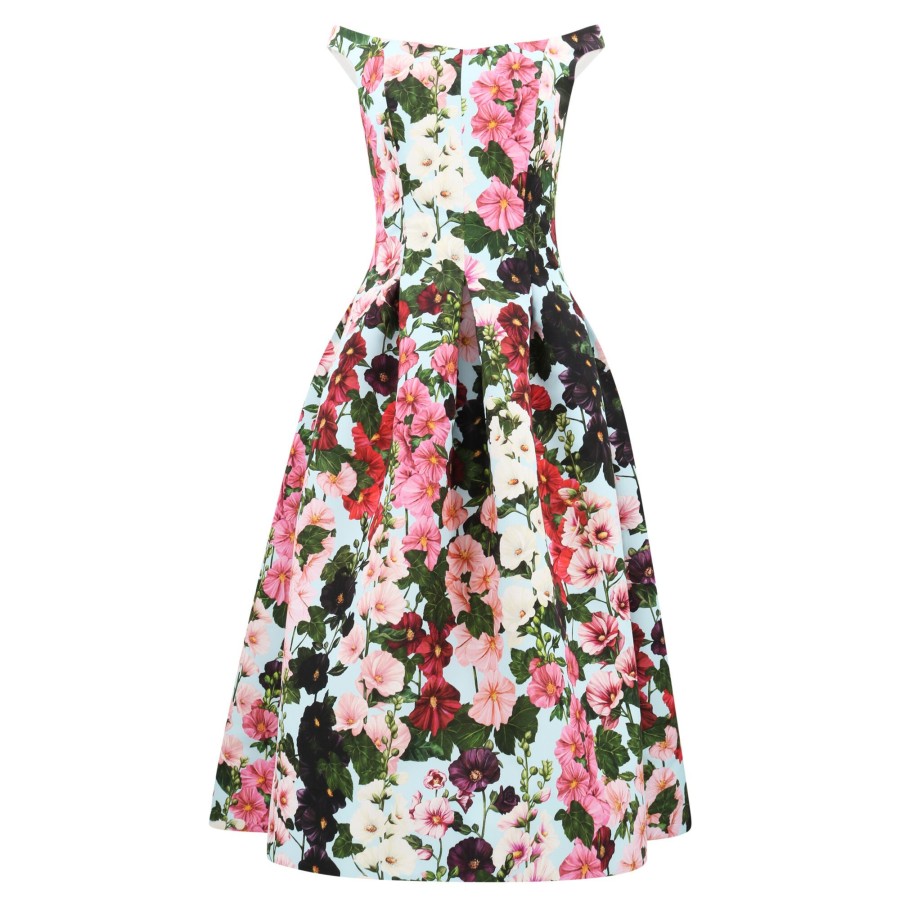 Clothing Oscar de la Renta | Hollyhock Print Faille Off-The-Shoulder Dress Pink/Pale Blue