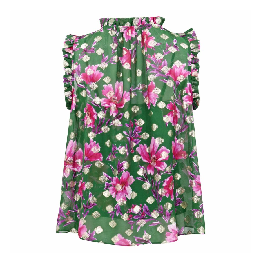 Clothing Christy Lynn | Nora Silk Lurex Jacquard Top Pink/Green Poinsettia