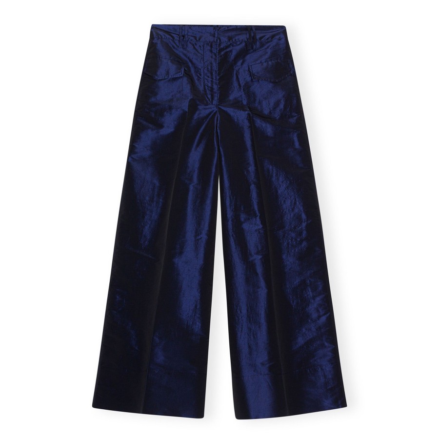 Clothing Ganni | Shiny Taffeta Wide Leg Pant Sodalite Blue