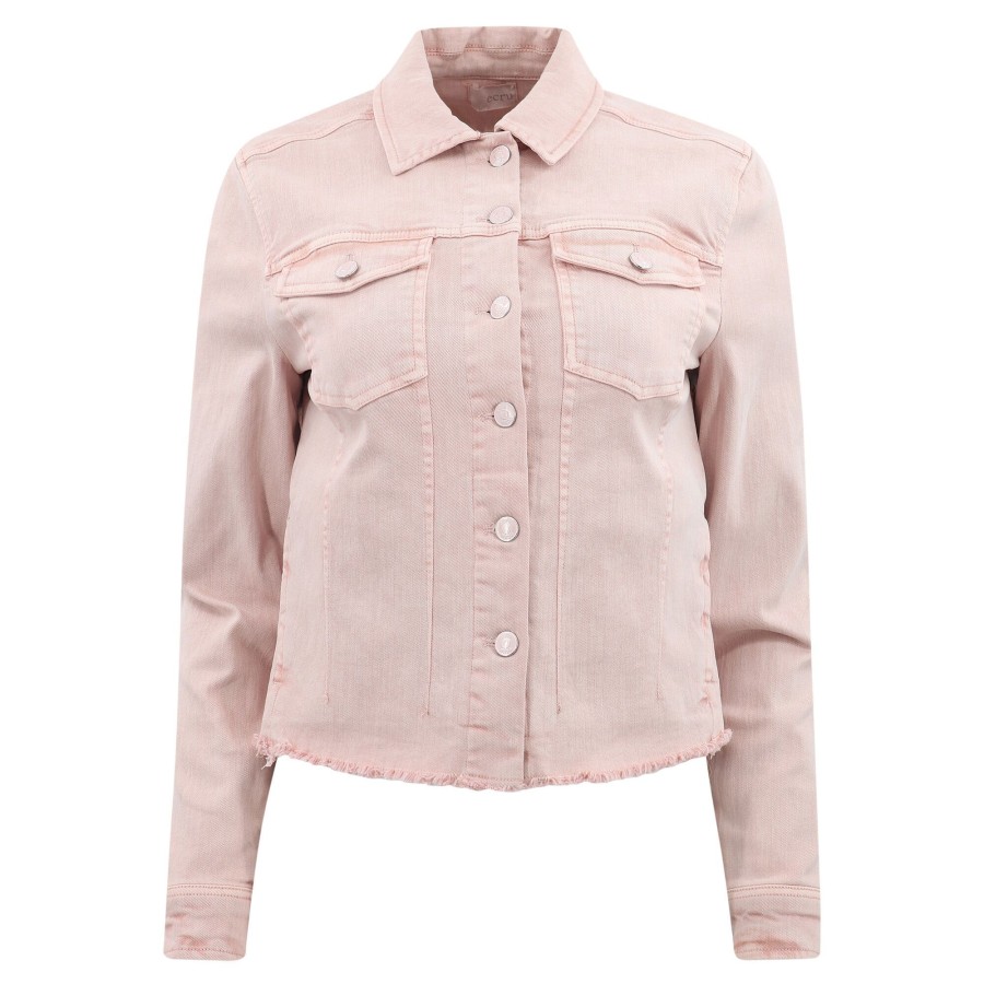 Clothing Ecru | Jean Jacket With Fray Hem Dusty Rose