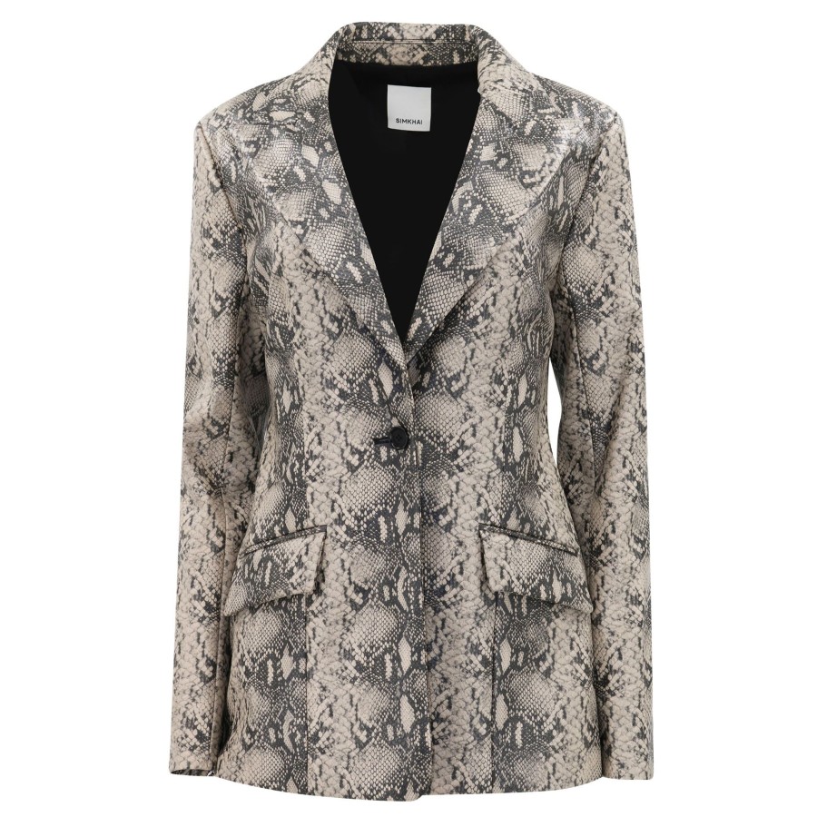 Clothing Simkhai | Afia Snake-Print Single-Breasted Blazer Macadamia Python