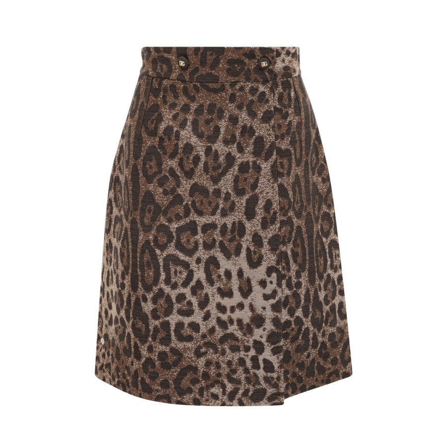 Clothing Dolce & Gabbana | Wool A-Line Skirt Leopard Print