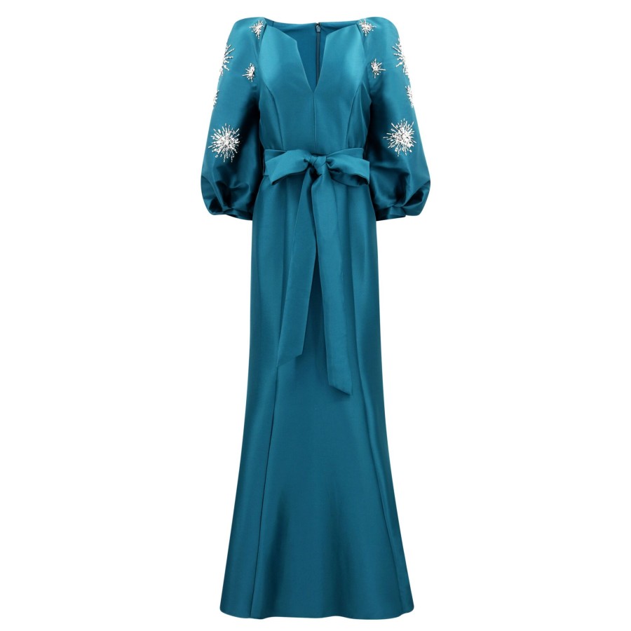 Clothing Badgley Mischka | Bishop Sleeve Mermaid Gown Teal