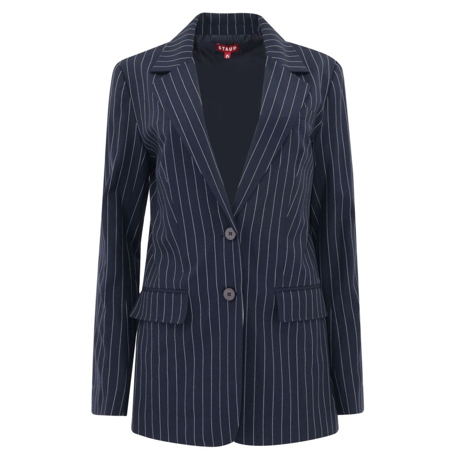 Clothing Staud | City Blazer Navy Pinstripe