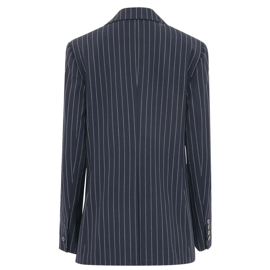 Clothing Staud | City Blazer Navy Pinstripe