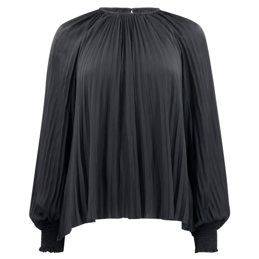 Clothing Ulla Johnson | Aidy Long Sleeve Satin Blouse Noir