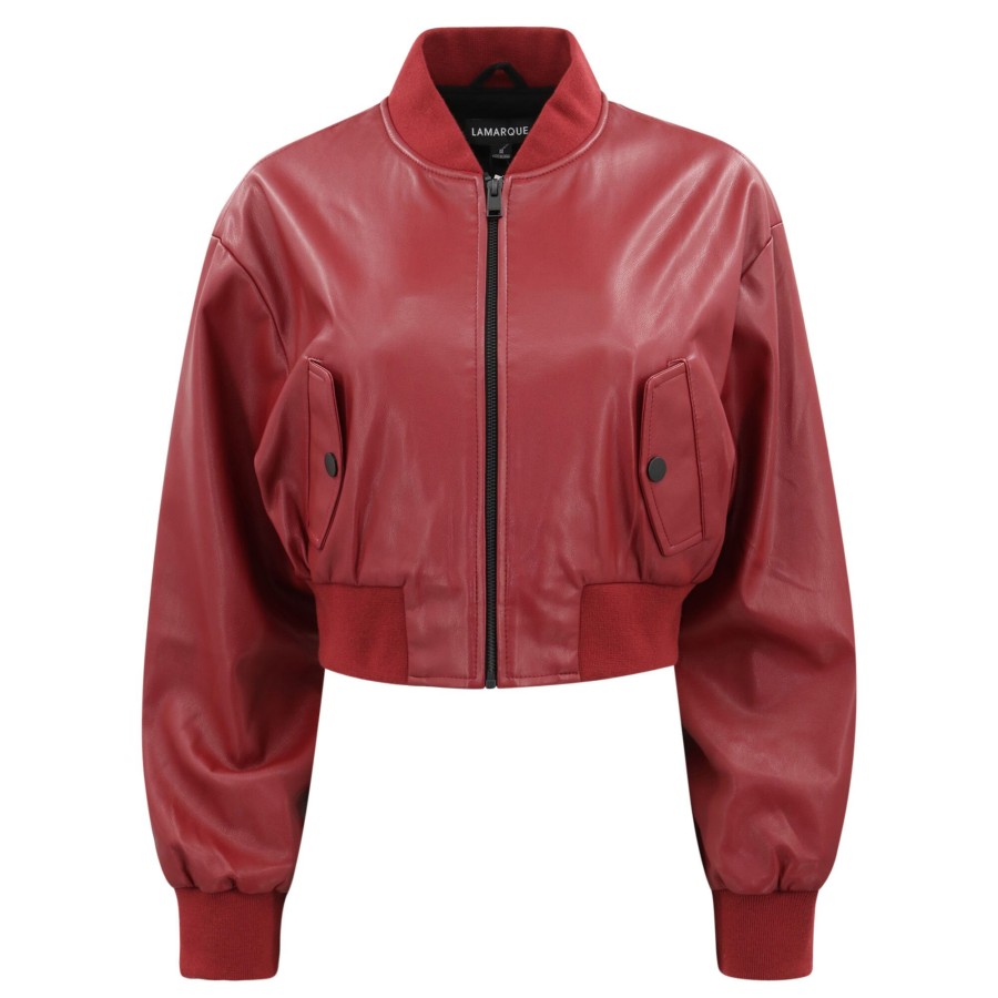 Clothing LaMarque | Evelin Faux Leather Cropped Bomber Jacket Syrah