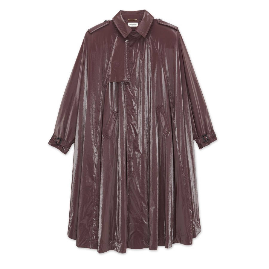 Clothing Saint Laurent | Nylon Trench Cape Aubergine Multi