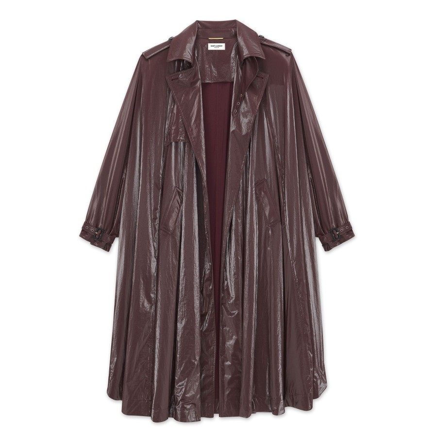 Clothing Saint Laurent | Nylon Trench Cape Aubergine Multi