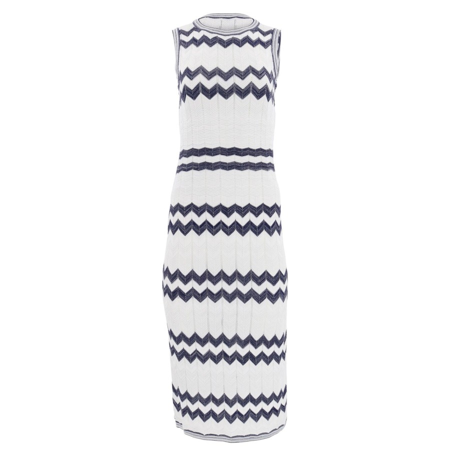 Clothing Milly | Oversized Zig Zag Midi Dress Navy/Ecru