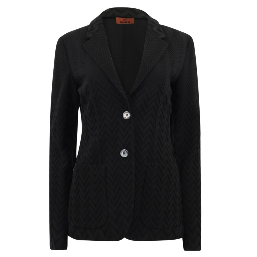 Clothing Missoni | Chevron Crochet-Knit Two-Button Blazer Black