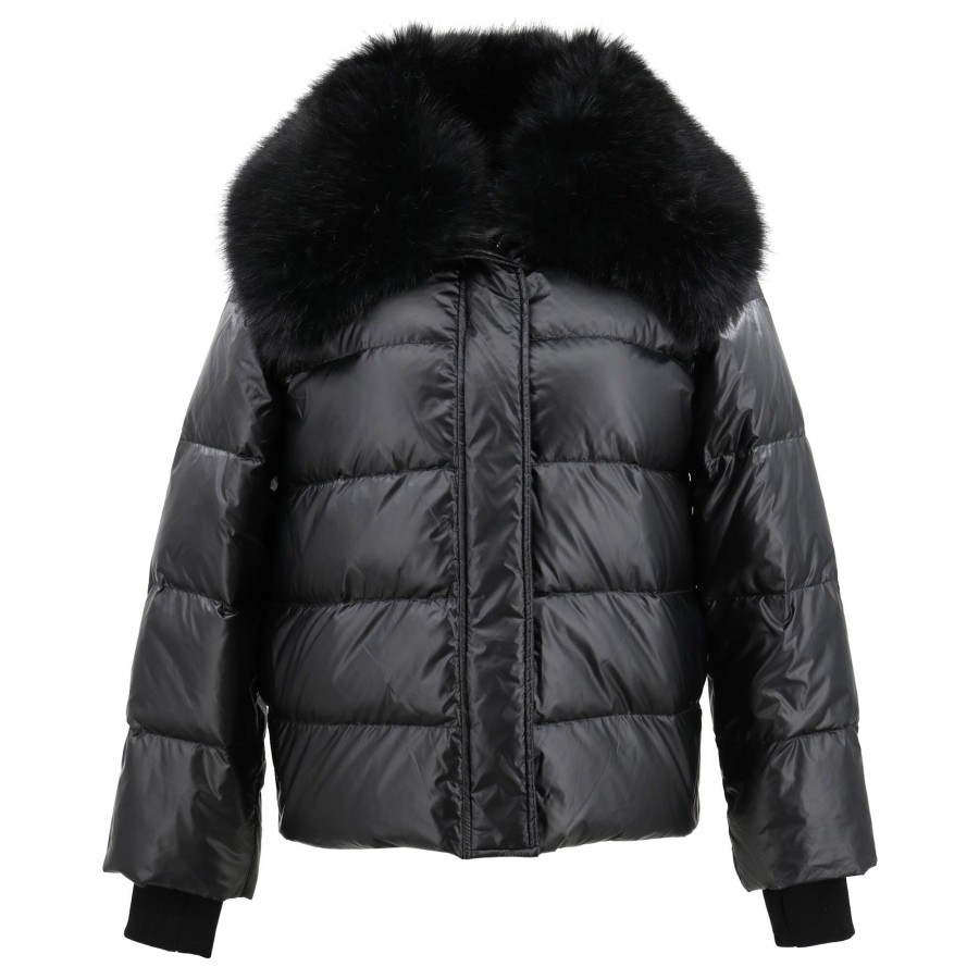 Clothing Jocelyn | Nylon Puffer Jacket With Faux Collar Black