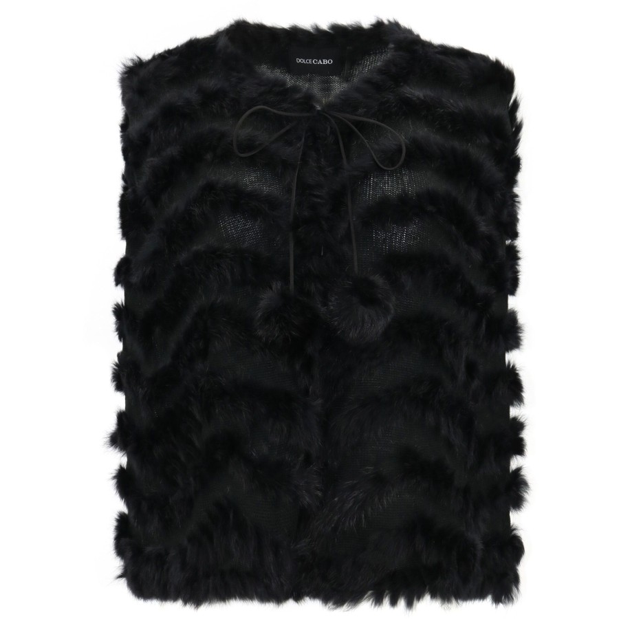 Clothing Dolce Cabo | Rabbit Fur Capelet With Pom Poms Black