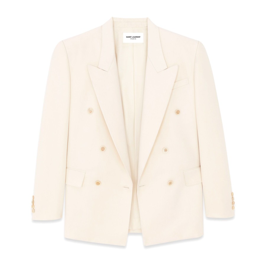 Clothing Saint Laurent | Wool Gabardine Jacket Creme