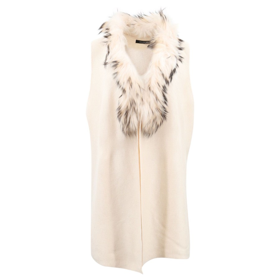 Clothing Dolce Cabo | Knitted Fur Collar Vest Ecru