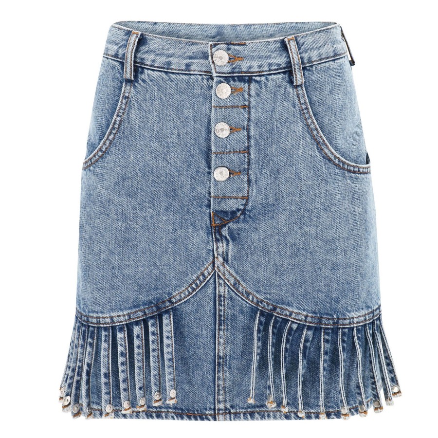 Clothing Moschino Jeans | Fringe-Detail Mini Skirt Denim