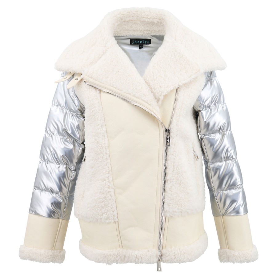 Clothing Jocelyn | Faux Fur Moto Jacket Ivory Silver