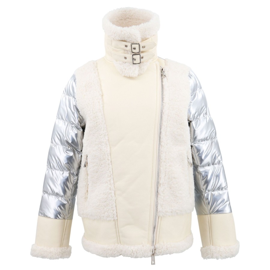 Clothing Jocelyn | Faux Fur Moto Jacket Ivory Silver