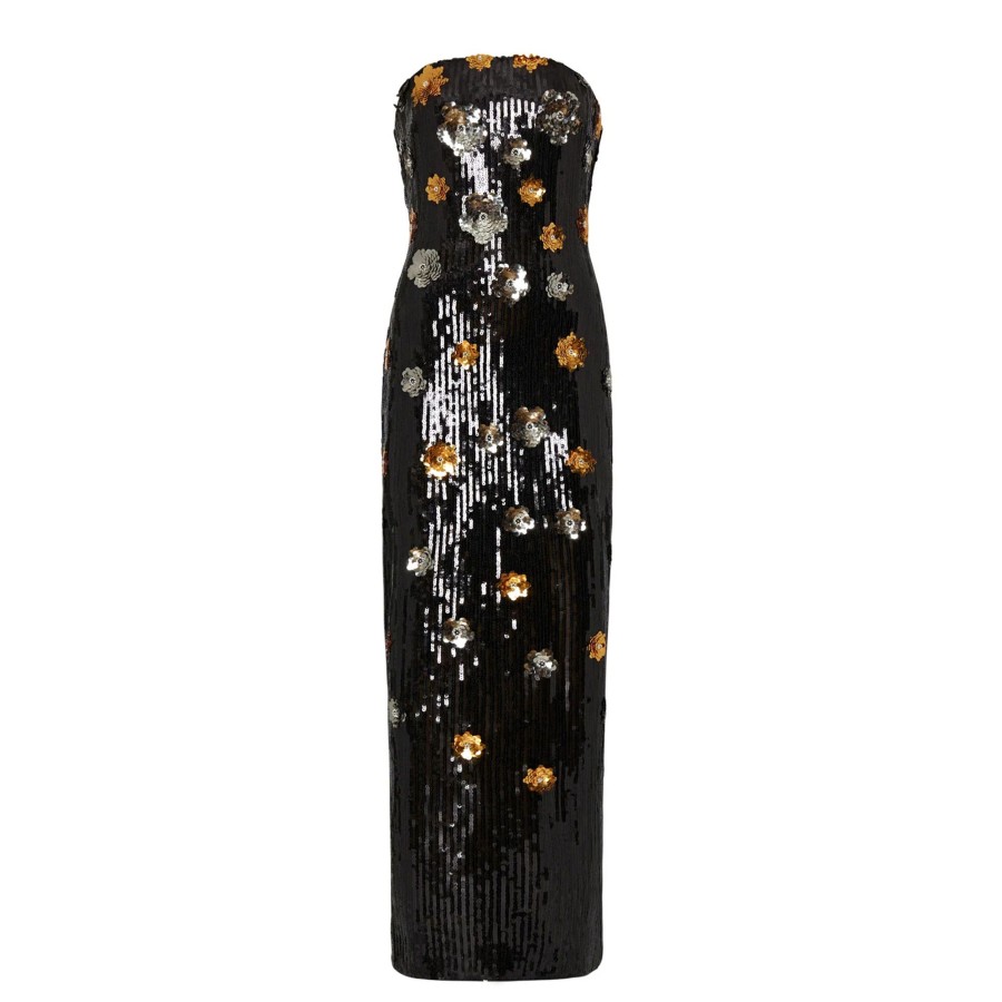 Clothing Milly | Shiloh 3D Floral Sequins Dress Black Multi