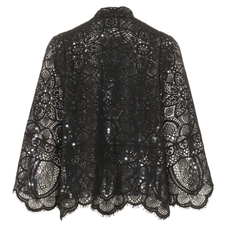 Clothing Kobi Halperin | Delilah Open-Front Scalloped Sequin Lace Jacket Black