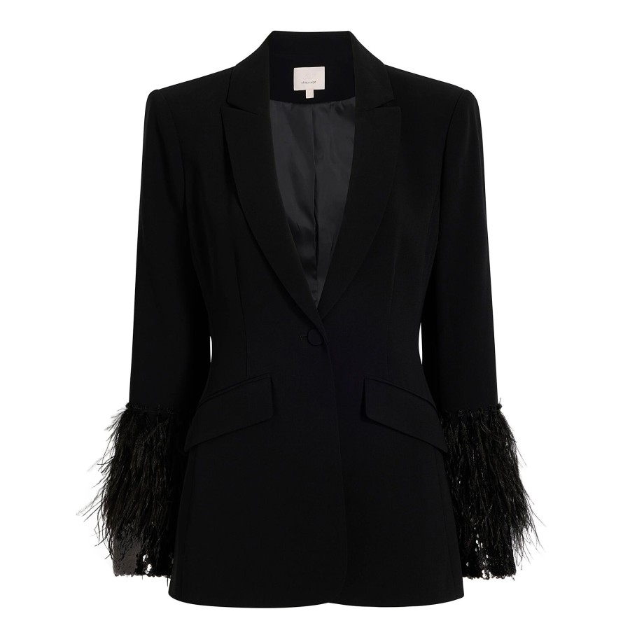 Clothing Cinq à Sept | Cheyenne Sequin And Feather Blazer Black