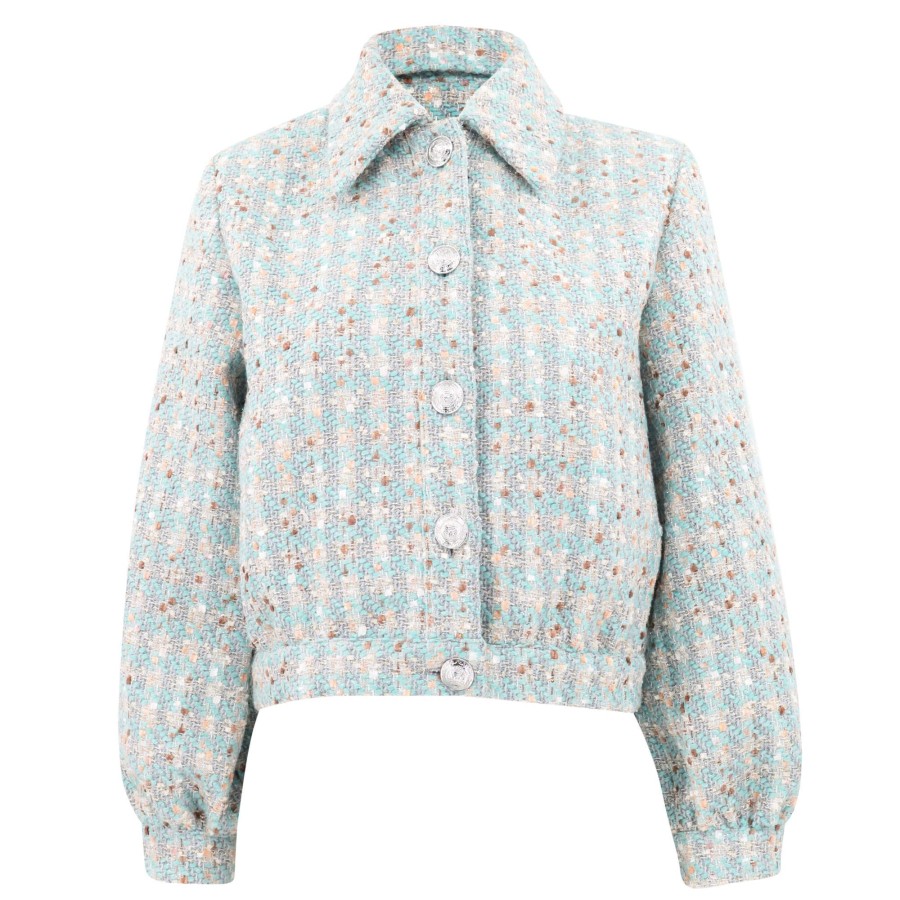 Clothing L'Agence | Bridges Tweed Cropped Jacket Sage