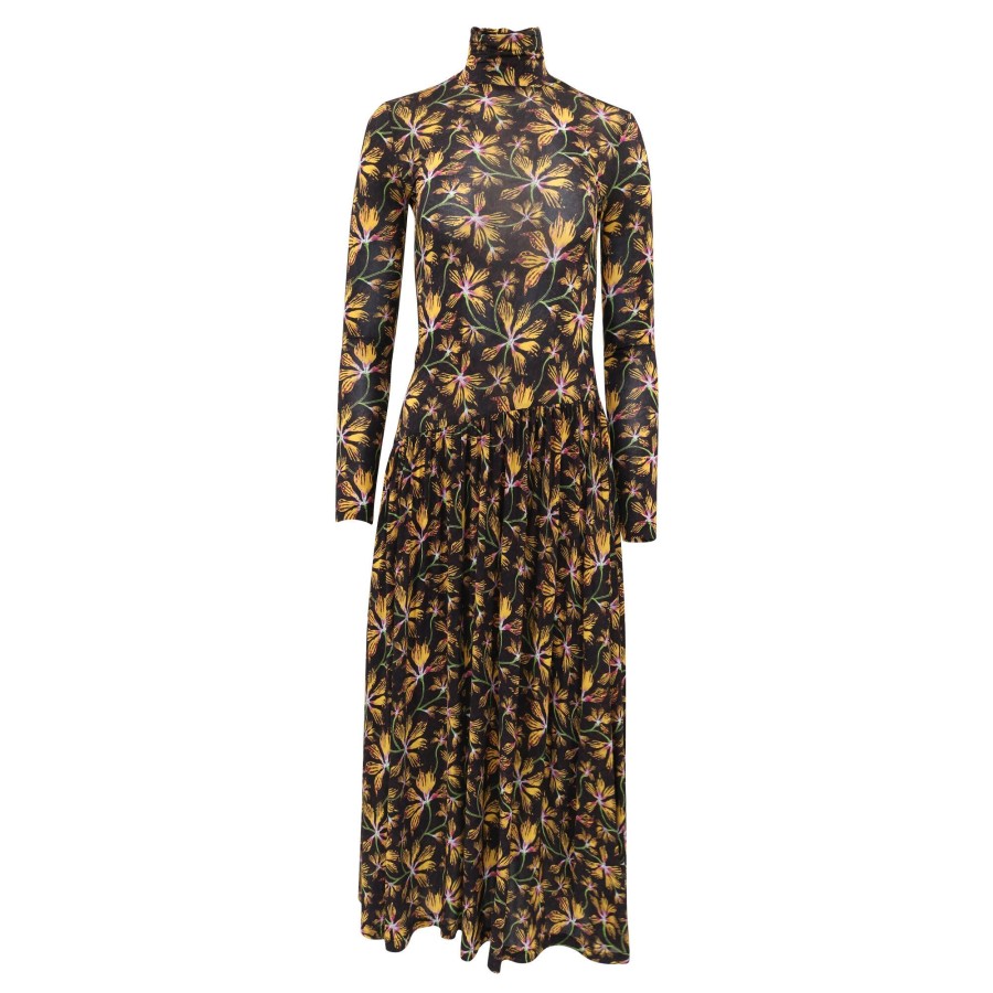 Clothing Ulla Johnson | Fernanda Printed Midi Dress Maple Black Floral