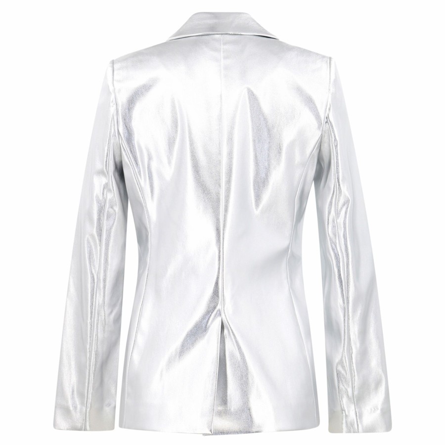 Clothing Alice + Olivia | Macey Metallic Vegan Leather Blazer Silver