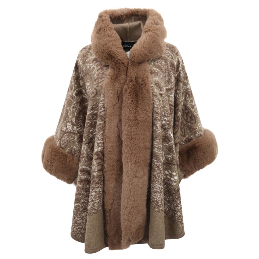 Clothing Dolce Cabo | Faux Fur Trim Hooded Cape Brown