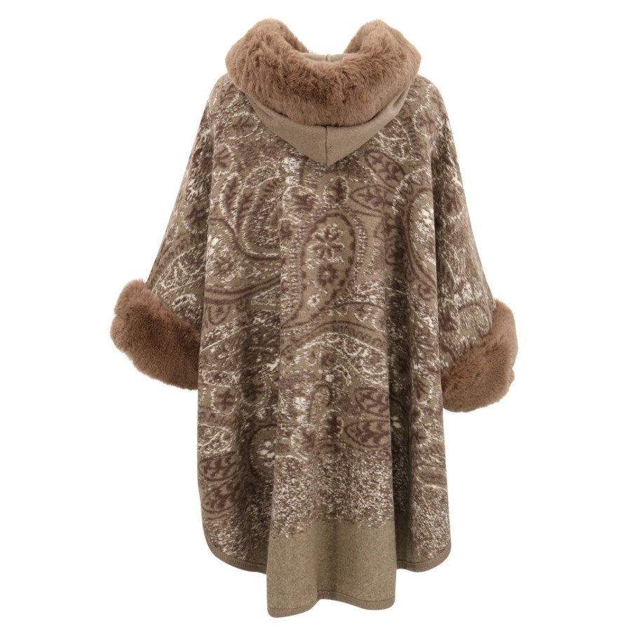 Clothing Dolce Cabo | Faux Fur Trim Hooded Cape Brown