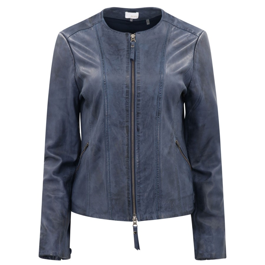 Clothing Ecru | Waxed Leather Zip Jacket Ink