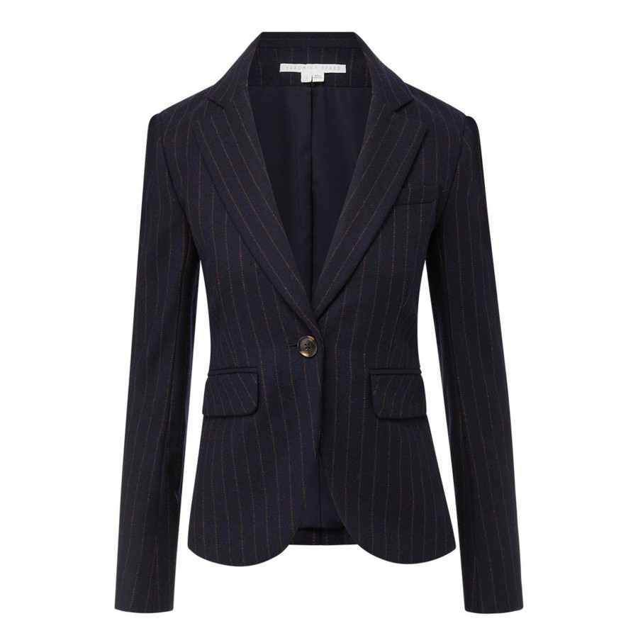 Clothing Veronica Beard | Tyra Pinstriped Dickey Jacket Navy Multi