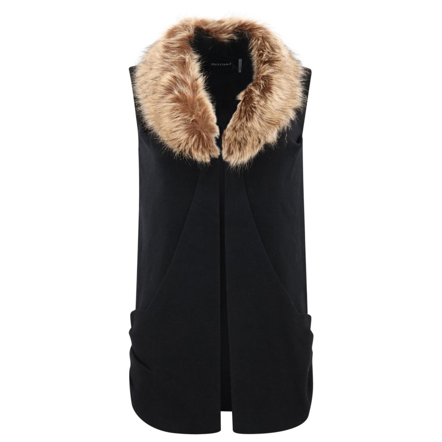 Clothing Dolce Cabo | Faux Fur Trimmed Vest Camel (Out Of Stock)