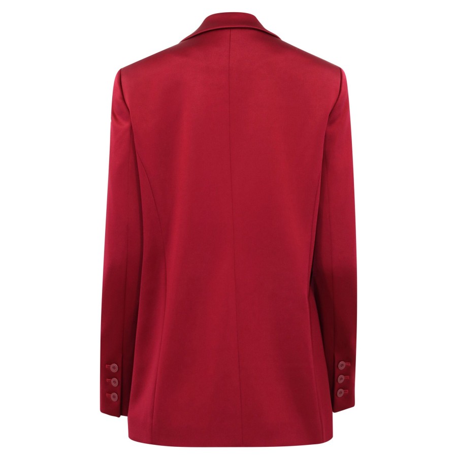 Clothing Alice + Olivia | Denny Single-Breasted Satin Blazer Bordeaux