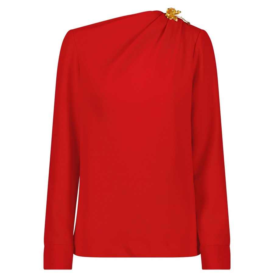 Clothing Lela Rose | Pinned Draped Blouse Scarlet