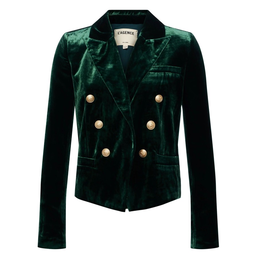 Clothing L'Agence | Brooke Velvet Crop Blazer Forest Green