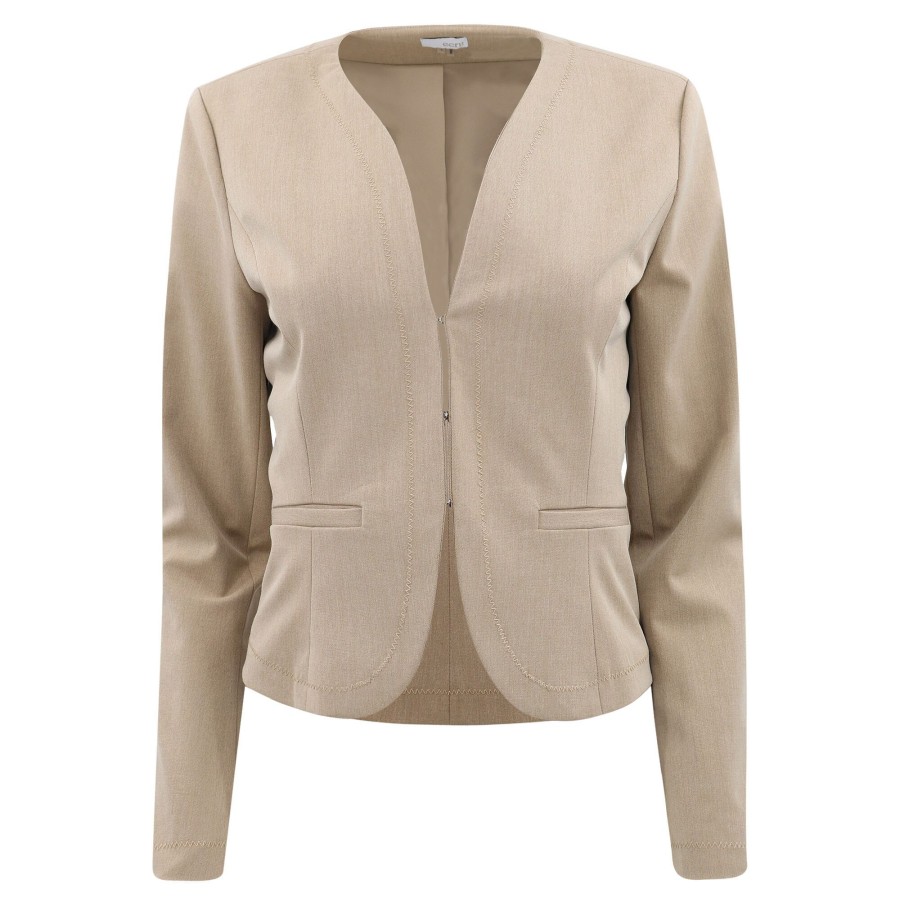 Clothing Ecru | Short Jacket With Stitch Detai Camel