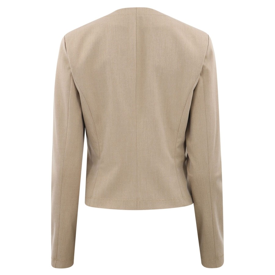 Clothing Ecru | Short Jacket With Stitch Detai Camel